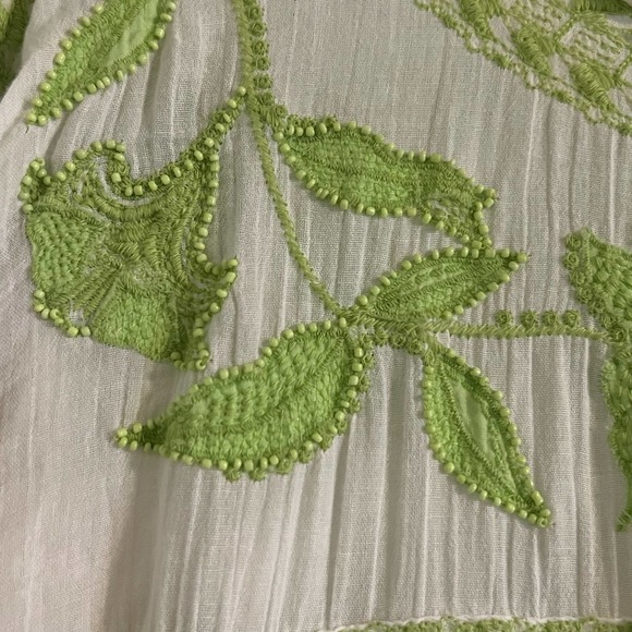 Free People Edie Top Womens White Green Linen Blend Beaded Embroidered M - Picture 9 of 12